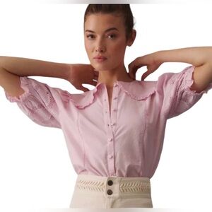 The Odells Pink Ruffle Collar Puff Sleeve Blouse XL